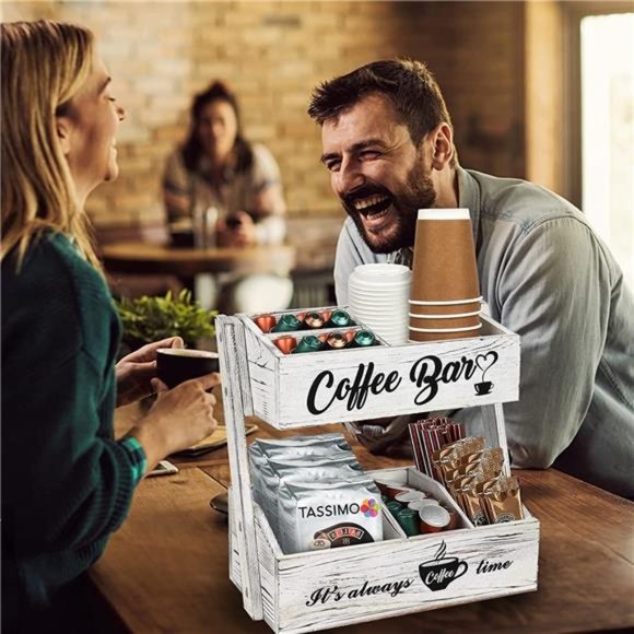 Coffee Bar Accessories Organizer and Storage Countertop, 2 Tier Kitchen Counter - Picture 2 of 6